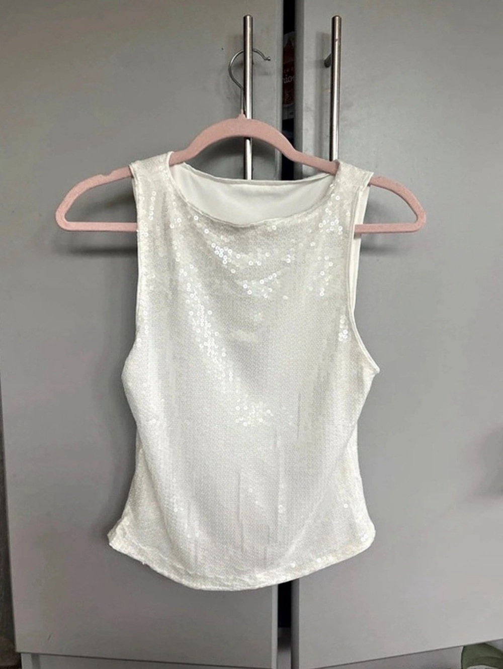 Sequin Tank Top in White Like New